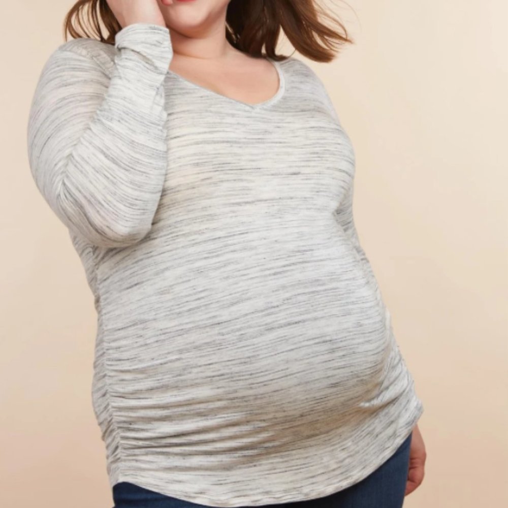 Motherhood Maternity Plus Size Long Sleeve Side Ruched Grey Spacedye Shi…